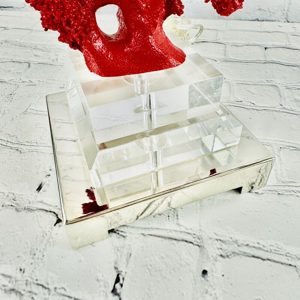 Broyhill Red Corral Lucite Reef Nautical Coastal Beach Table Lamp & Shade - Picture 12 of 16